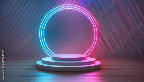 Sleek Empty Stage with Neon Ring Gradient Backdrop