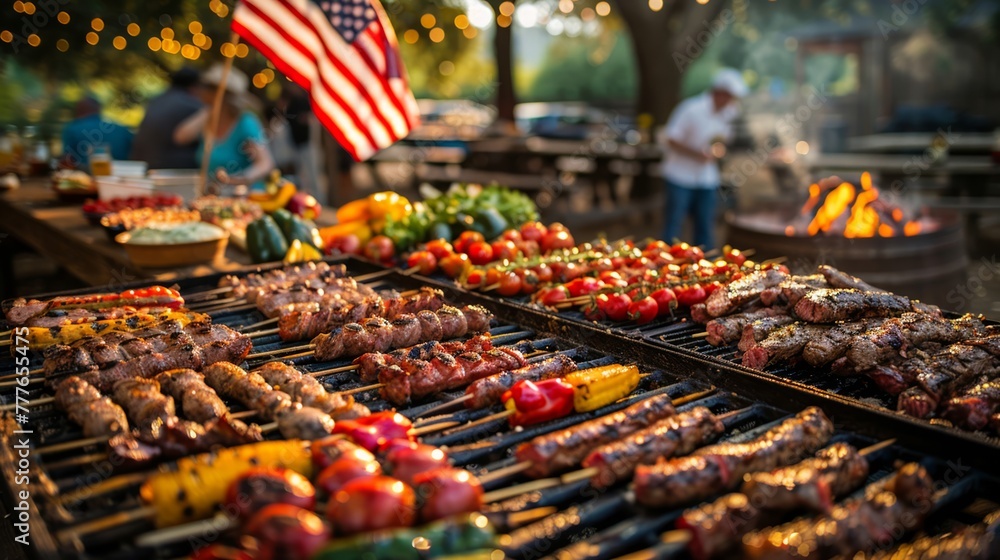 American flag waves at Texas barbecue feast