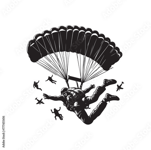 Skydiver silhouette parachuting vector illustration