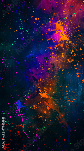 Multicolor splashes abstract background, neon light 