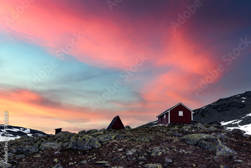 Typical norwegian red wooden house