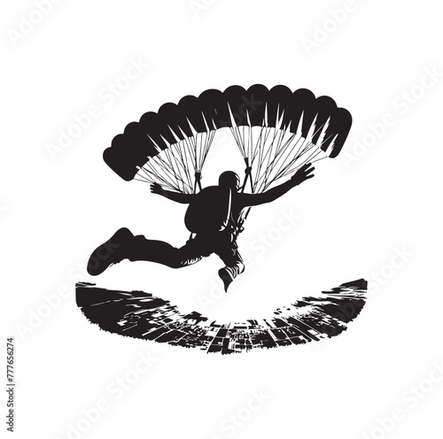 Skydiver silhouette parachuting vector illustration