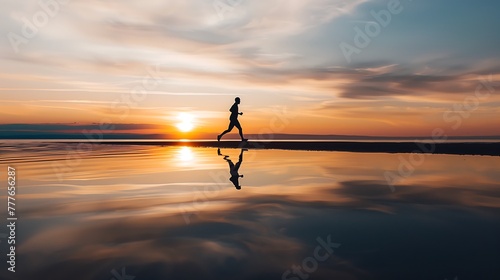 Twilight Momentum - Lone Runner at Sunset