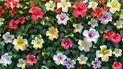 privacy hedge of hibiscus flower, color of flowers are white red pink and yellow