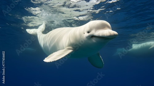 Elegant beluga whale gracefully swims underwater showcasing playful movements and beaut. Concept Wildlife Photography, Underwater World, Marine Creatures