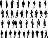 silhouettes of people working group of standing business people. Men and a women. Team worker. Person avatar