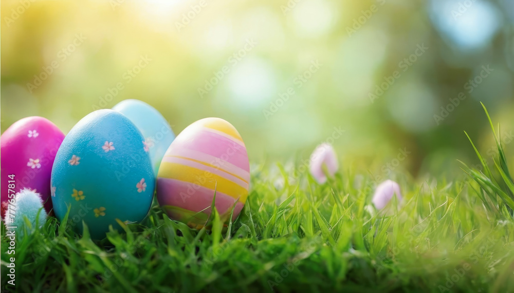 Colorful Eggs on Lush Green Field Colorful Eggs on Lush Green Field