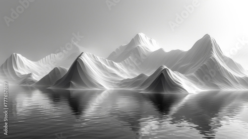 Black and white mountain line arts wallpaper, luxury landscape background design for cover, invitation background, packaging design, fabric, and print. Vector illustration. © Matthew