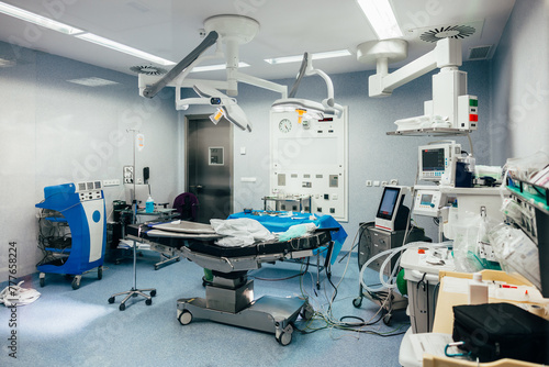 Modern operating room equipped with advanced medical technology photo
