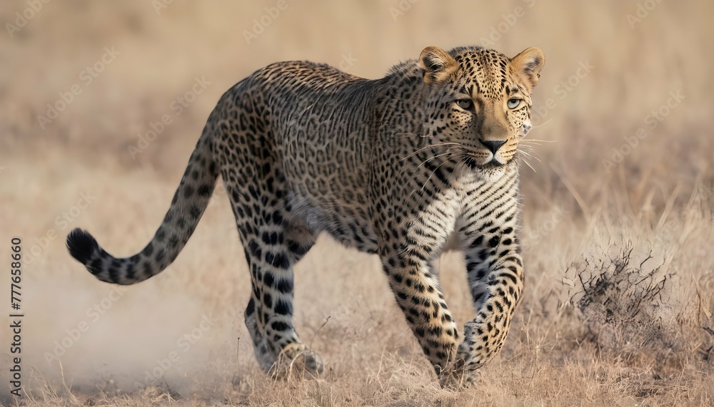 A-Leopard-With-Its-Fur-Ruffled-By-The-Wind-On-The- 2