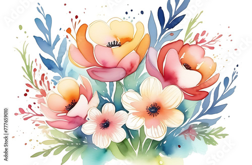 Watercolor illustration bouquet of flowers