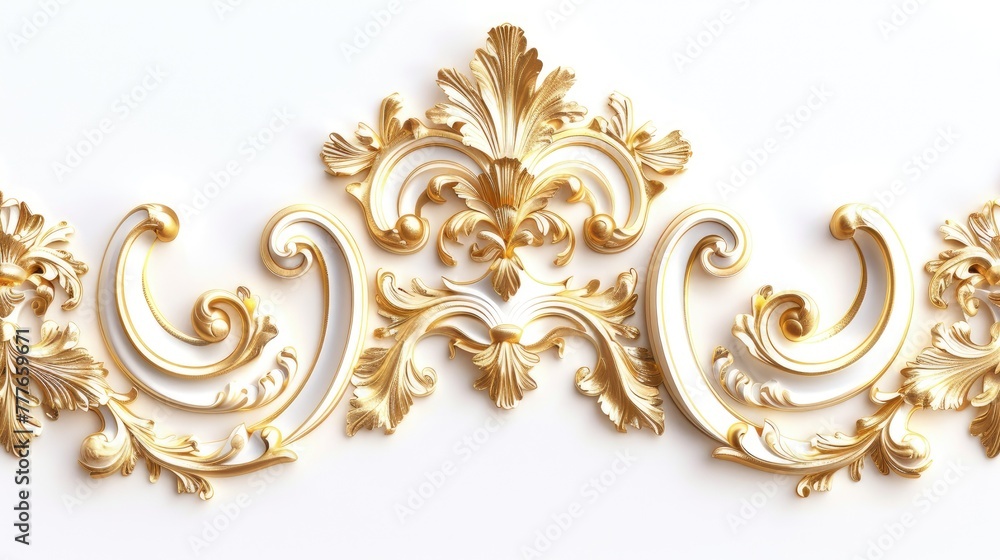 a rich golden baroque ornament delicately engraved on a pristine white background. The intricate details and lavish curves of the design exude opulence and sophistication a rich golden baroque ornament delicately engraved on a pristine white background. The intricate details and lavish curves of the design exude opulence and sophistication