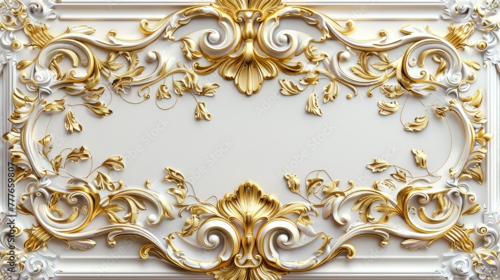 a rich golden baroque ornament delicately engraved on a pristine white background. The intricate details and lavish curves of the design exude opulence and sophistication a rich golden baroque ornament delicately engraved on a pristine white background. The intricate details and lavish curves of the design exude opulence and sophistication