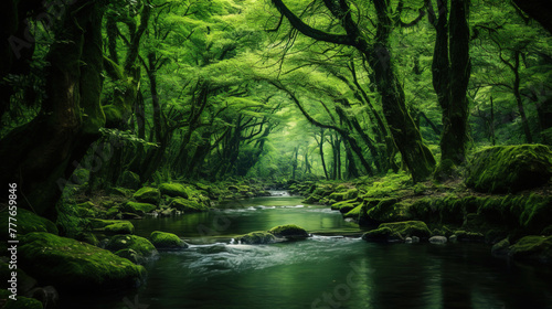 river in the forest.