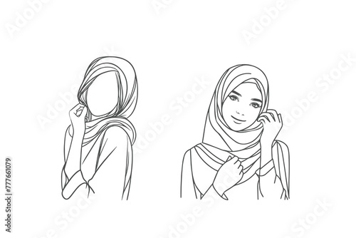 illustration of a woman in hijab modest fashion logo set, beautiful arabic Muslim woman in hijab fashion outline vector