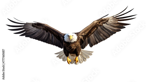  A majestic American bald eagle in mid-flight, captured in high resolution against a pristine white solid background, evoking a sense of freedom 
