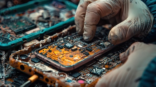 Expert hands carefully conducting repairs on a smartphone, the focused attention highlighting the