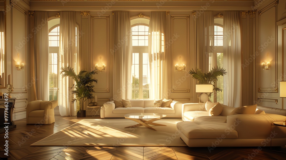 Fototapeta premium Luxury living room with empty wall background 