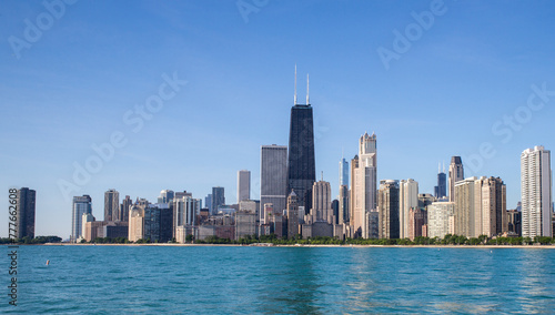 Chicago downtown skyline and the blue sky