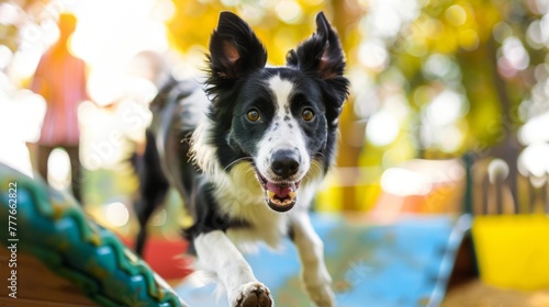 Black and White Dog Running on Trampoline