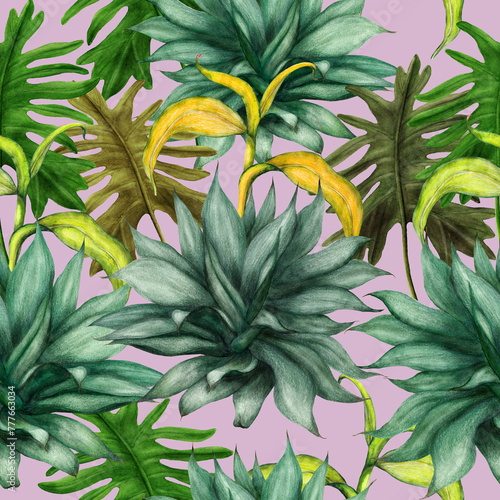 Watercolor tropical seamless pattern 