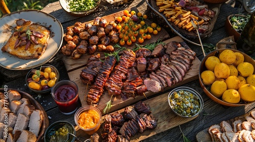Barbecue spread under Texan banner outdoors photo