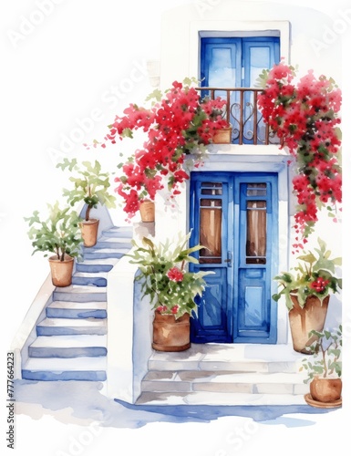 Greek Village Scenery Illustration on white background © ZoomTeam