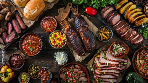 Barbecue spread under Texan banner outdoors photo