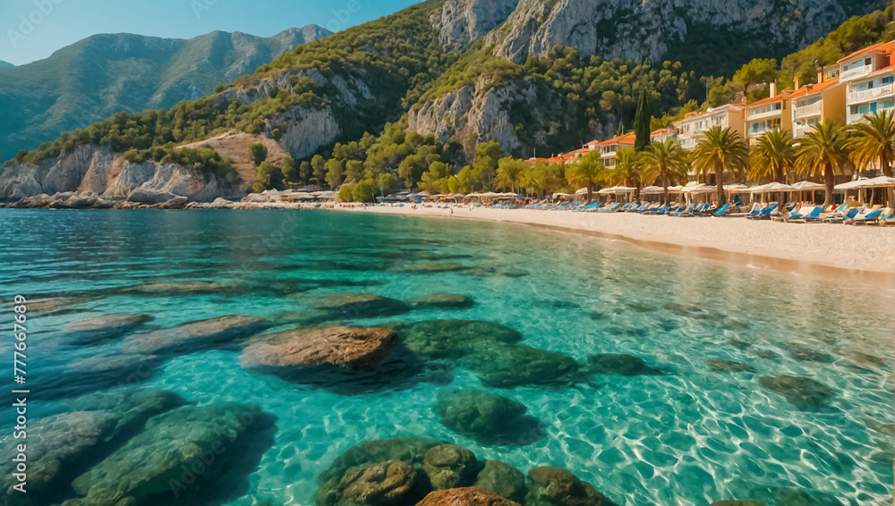 magnificent Becici beach in Montenegro sunlight