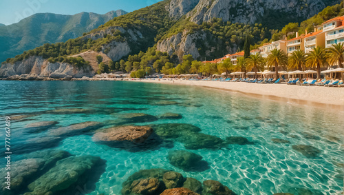 magnificent Becici beach in Montenegro sunlight