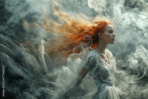 Woman as the element of air, the goddess of air, wind and smoke