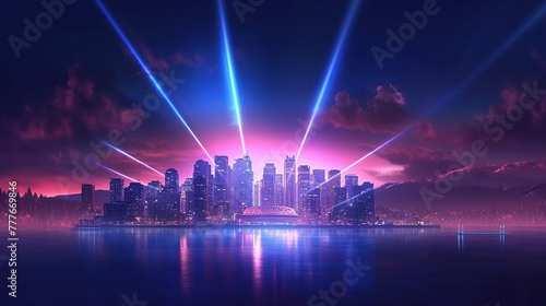 Bright Pink and Blue Neon lens flares  Generative AI