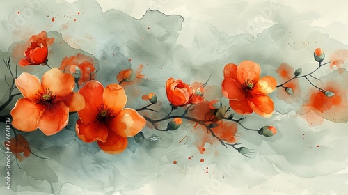 Background with florals, watercolor painting modern.