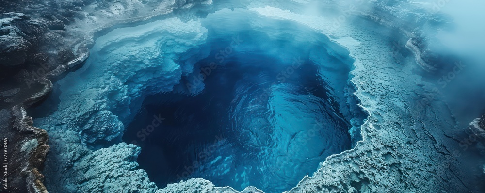 Close-up of the intense blue waters of a hydrothermal pool in a ...