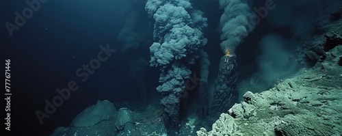 Close-up of a hydrothermal vent spewing volcanic gases through a layer of snow on a mountain peak