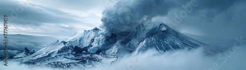 Close-up of a hydrothermal vent spewing volcanic gases through a layer of snow on a mountain peak