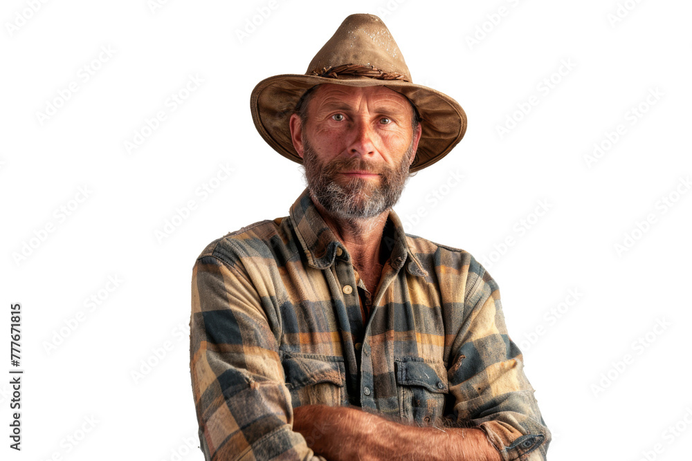 Portrait studio shot of mature senior Farmer man weaning straw hat isolated on transparent png background, person look at camera, agriculture worker. Portrait studio shot of mature senior Farmer man weaning straw hat isolated on transparent png background, person look at camera, agriculture worker.