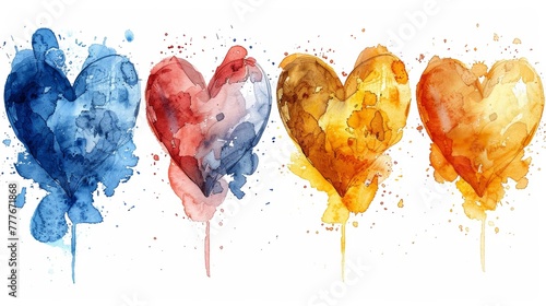 Hearts set in watercolor. Modern illustration. photo