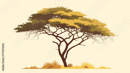 Minimalist Illustration of Acacia Tree in Savanna Landscape Generative AI
