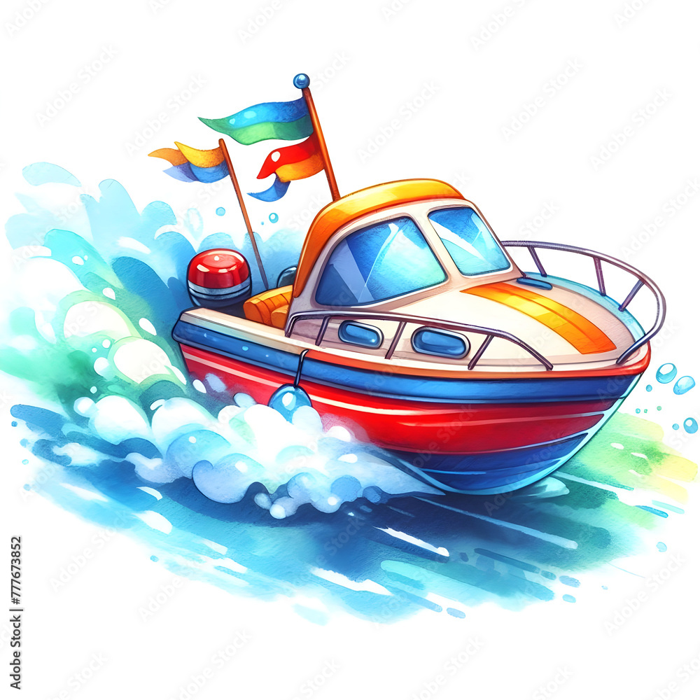Watercolor Speed Boat Watercolor Speed Boat