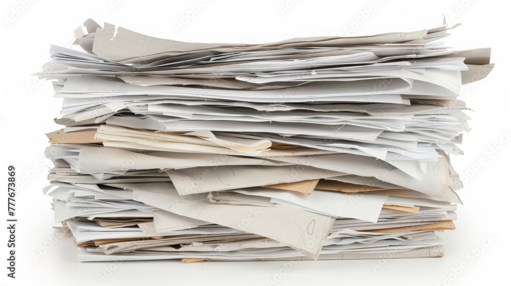 messy stack of white papers on a plain white background messy stack of white papers on a plain white background
