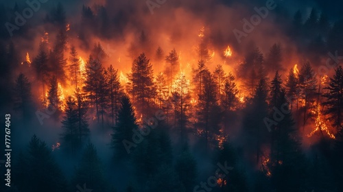 Scary large forest fire  disaster concept  natural disaster  global warming