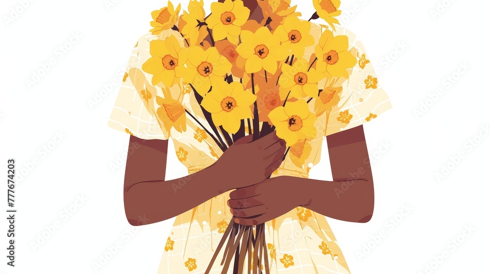 Empowered Mixed-Race Woman with Daffodils Generative AI - obrazy, fototapety, plakaty 