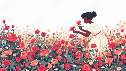 Black Woman Tending to Her Rose Garden Generative AI