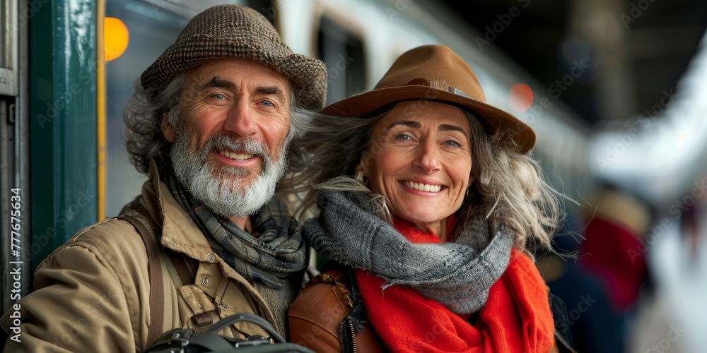 Man and Woman Standing by Train