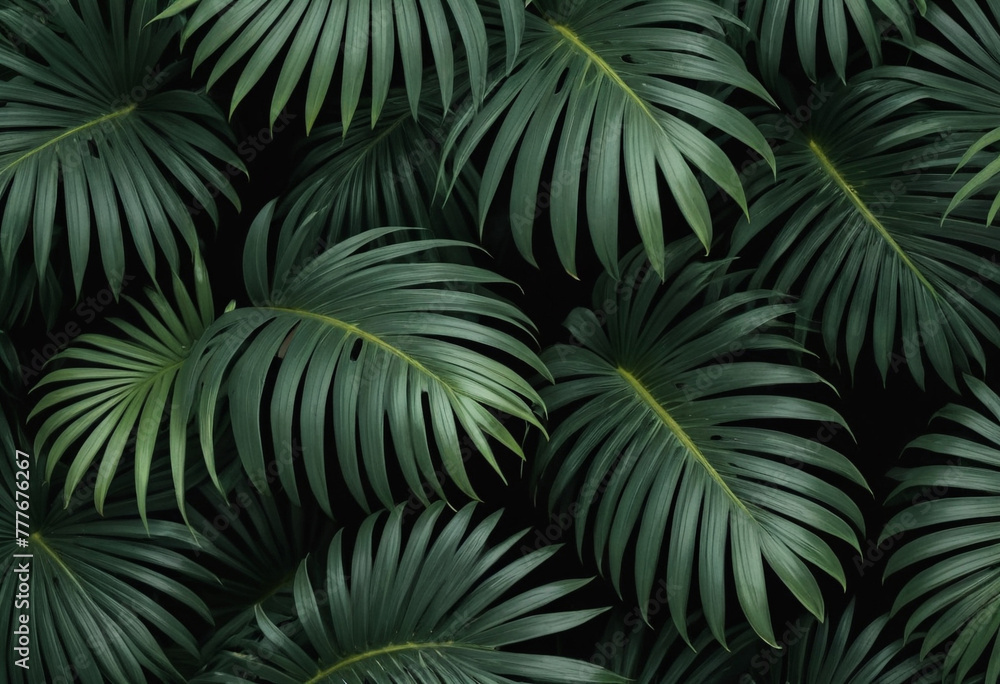 A background of dark green palm leaves A background of dark green palm leaves