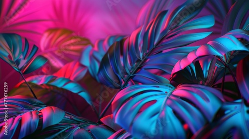 tropical leaves with neon lights