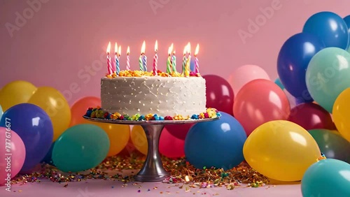 Wallpaper Mural Happy birthday cake  candles with balloons Torontodigital.ca