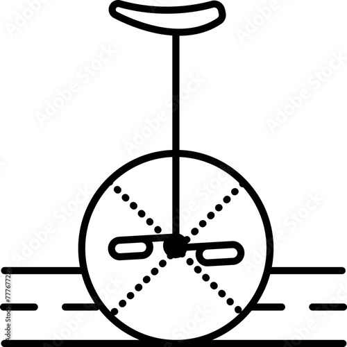 Unicycle with seat side view, black line vector icon, mobile electric transport, one wheel vehicle sign