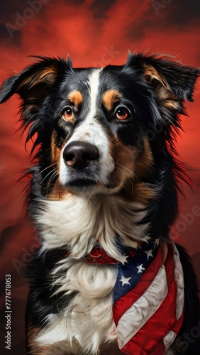 Rescue dog on the background of the American flag © lastfurianec